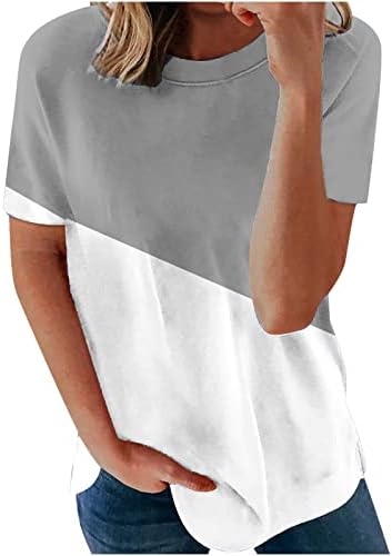 Mâneci scurte T-Shirt pentru femei moda culoare bloc rotund-gât Slim Fit Tees tricou vara Casual tunica Bluza Topuri
