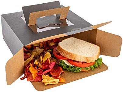 Restaurantware Cater Tek pătrat tort de hârtie neagră / cutie de prânz-cu mâner Pop - Up, fereastră-9 x 9 x 3 1/2 - 50 count