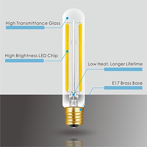 Hizashi 4W LED T6.5 bec cu Filament Tubular E17 bază intermediară reglabilă 4.7 lungime 40w bec echivalent 4000k Alb Rece 90