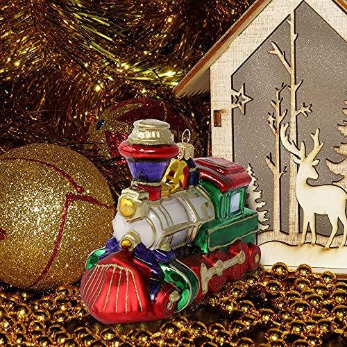 Ediție limitată Kurt Adler Ornament de tren de Crăciun - Accesoriu de Crăciun suflat de mână pentru veselie de vacanță, cadouri