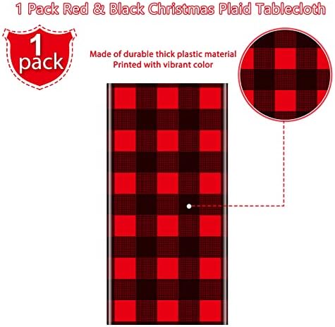 1 pachet de Crăciun Buffalo Party Party Decorațiuni de masă, de unică folosință, impermeabil roșu și negru Lumberjack cu carouri