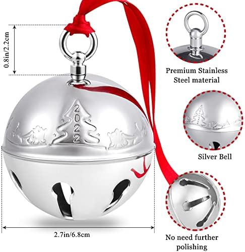 Ornamente de clopot de Crăciun 2022 pentru Brad, decorare clopot de sanie Ornament clopot de argint suvenir aniversar clopot
