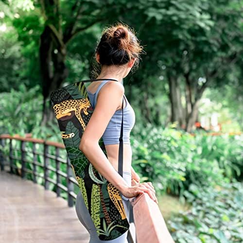 RATGDN Yoga Mat Bag, leoparzi și frunze tropicale exercițiu Yoga mat Carrier Full-Zip Yoga Mat Carry Bag cu curea reglabilă