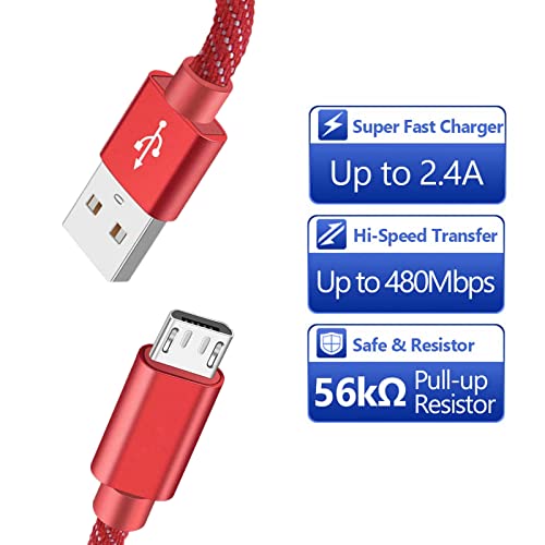 Cablu Android Micro USB, KSUN.Y Cord de încărcare rapidă Micro USB 2.0 Conector împletit compatibil cu Samsung Galaxy More
