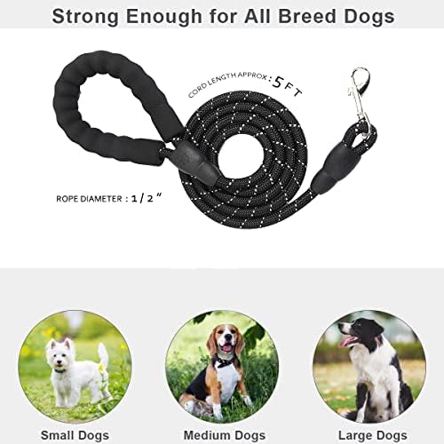 Tizzyt de 5 ft lesă de câine - Heavy Duty, 1/2 inch Diametru, mâner captusit de confort, fire reflectorizante pentru câini