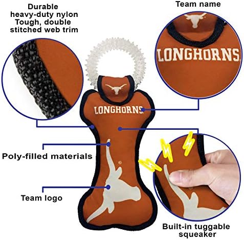 Animale de companie First NCAA Texas Longhorns College Dentar dentar pentru câini Tough Dog Tug Bone Jucărie cu ghemuță încorporată