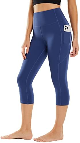 Legguri pentru femei Bareaf Sweatleaf Capris cu buzunare cu talie înaltă, Control de burtă Yoga Antrenament Compresie Pantaloni