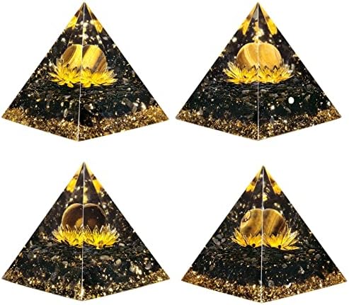 Cheungshing Tiger's Eye Stone Sfera Orgone Piramidă cu Lotus de Aur și Pietre Obsidiane Negre Generator natural pentru Meditație