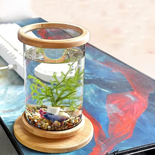 WSSBK Sticlă Rotativă de 360 de grade Betta Rezervor de pește bambus bază mini rezervor de pește decorare rotire pește castron