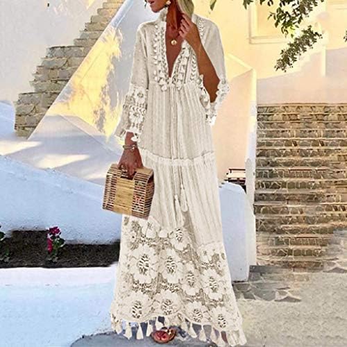 Plus mărimea rochiei de vacanță pentru plajă de vară pentru femei Boemie din dantelă tribală rochie florală cu mânecă lungă