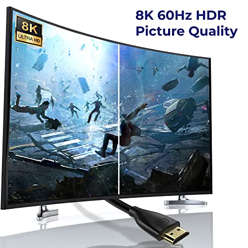 Cablu Maxlin de mare viteză 8K Cablu HDMI 2.1, 6 ft, cabluri HDMI pentru jocuri negre, 48 Gbps 28awg, acceptă 3D HDR EARC HDCP