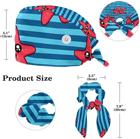Roșu amuzant Sea Starfish albastru dungi de lucru capac cu butoane reglabil Bouffant pălărie Unisex scrub Cap cu arcul de păr