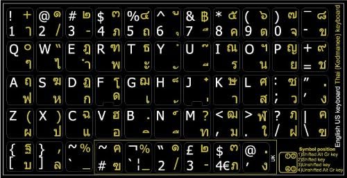 Thai-Engleză Non-Transparente Tastatură Autocolante Fundal Negru