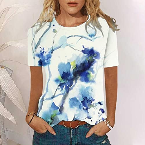 Fete pictură cu cerneală bluze cu imprimeu cu flori gât barcă Spandex Topuri Tricouri Cu mânecă scurtă bluze de vară de toamnă