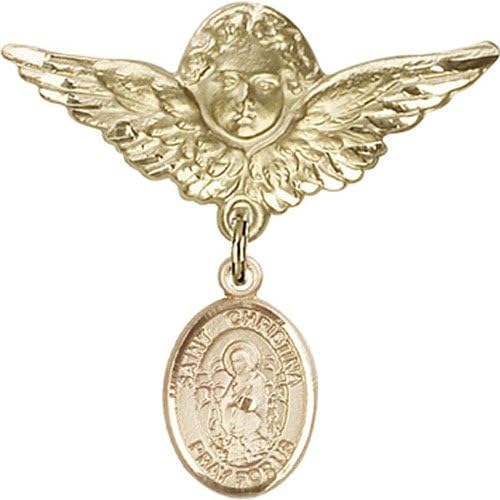 Aur umplut insigna copil cu St. Christina farmecul uimitoare și înger cu aripi insigna Pin
