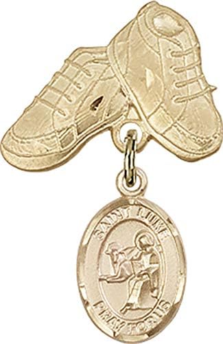Bijuterii Obsession insigna pentru copii Cu St. Luke Apostolul Charm și Baby Boots Pin / 14k aur insigna pentru copii Cu St.