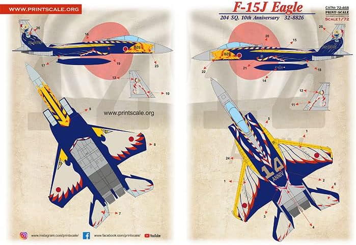 Scala de imprimare 72-468 1/72 F-15J Eagle 204 Sq. A 10 -a aniversare