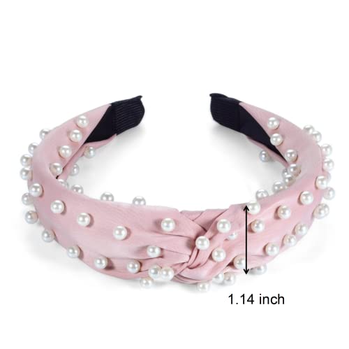 CAUDIO Twist înnodate din plastic Pearl bandă largă pentru femei roz dulce soft top nod Hairbands datare Picnic spălare fata