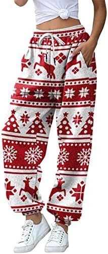 XXBR femei Crăciun Sweatpants Cinch jos Xmas Talie mare Sport Gym Baggy Jogger pantaloni Lounge pantaloni Cu buzunar