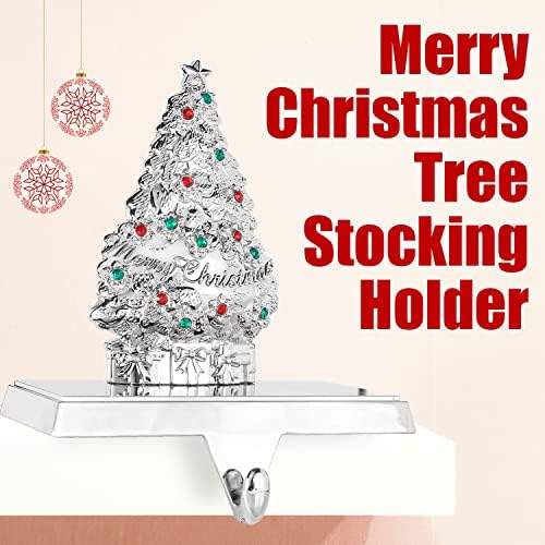 Klikel Christmas Stocking Stocker Set de 2 - Suport pentru ciorapi de Moș Crăciun și Crăciun pentru manta - Arhigre de argint