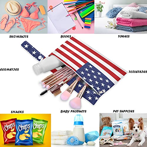 visesunny Patriotic USA Flag 2pcs geantă umedă cu buzunare cu fermoar lavabil reutilizabil încăpător pentru călătorii,plajă,piscină,îngrijire