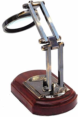 Desktop lupă w / baza de lemn antic două tone finisaj mobil lentilă Vintage alama Tabletop accesoriu de sticlă