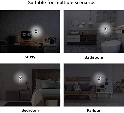 2 Pack Plug - in LED Night Light lampă Black Dog Paw Print imprimare cu senzor Dusk to Dawn pentru dormitor, baie, hol, scări,