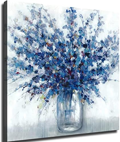 Flori albastre într -o postere de vază - Decorare la domiciliu - Artă de perete, decorare de birou, imprimare retro a artei