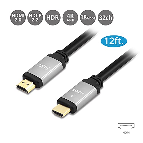Cablu HDMI SIIG 4K de mare viteză - Cablu de 12ft, HDMI 2.0, acceptă rezoluție înaltă până la 4K@60Hz, HDCP 2.2, HDR