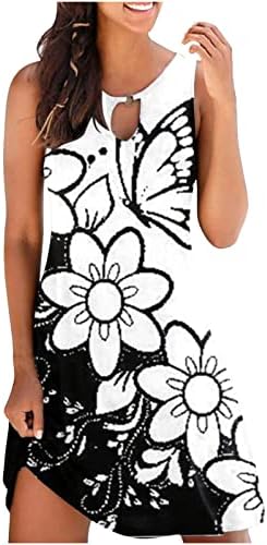 Rochii de vară oplxuo pentru femei de vară, casual, cu mâneci fără mâneci, imprimeu floral rochie cu rezervor scurt boho plajă