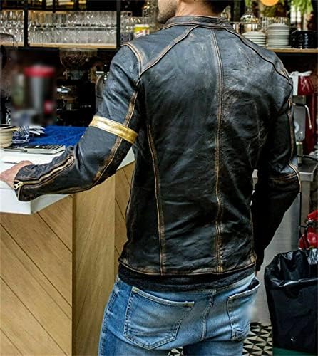 Jacheta de piele pentru motociclisti cu motociclisti cu motociclete vintage pentru bărbați, geacă motocicletă cu motociclism