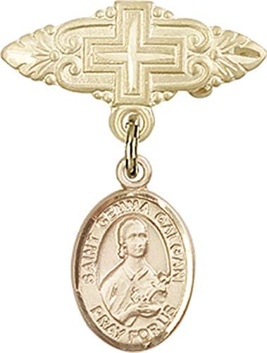 Bijuterii Obsession insigna pentru copii cu farmecul St. Gemma Galgani și insigna Pin cu cruce / 14k aur insigna pentru copii