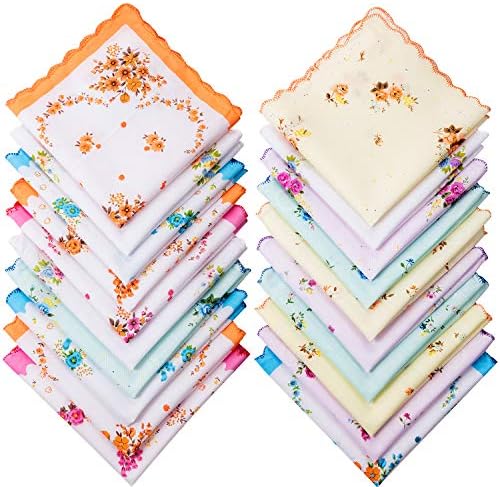 20 piese batiste pentru femei Vintage florale imprimare Moale bumbac amestec colorate brodate Doamnelor batiste
