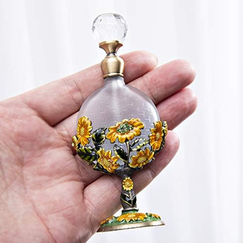 Yu Feng 8ml Vintage Sticlă de parfum de sticlă goală cu floarea -soarelui Embelished Body Flat Fragrable Recipient Recipient