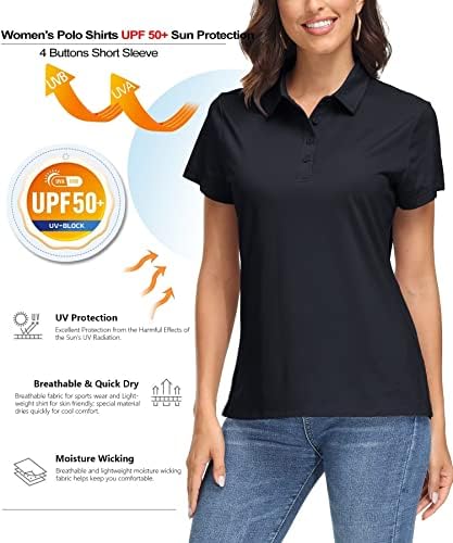 Cămăși de polo pentru femei Magcomsen UPF 50+ Protecția solară 4 butoane de lucru casual uscat cu mânecă scurtă cu mânecă scurtă