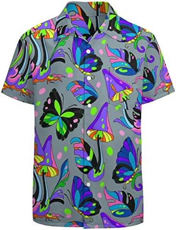 Ciuperci și fluture bărbați Hawaiian cămașă mânecă scurtă buzunar Slim-Fit butonul Jos Sus amuzant