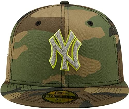 New York Yankees Montat Dimensiune 7 3/4 1996 World Series Patch Lateral Verde Camo Pălărie Cap - Neon Trim