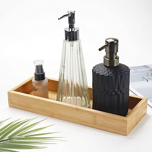Tava de vanitate din bambus, 11,8 x 4,5 x 1,6 inch tavă pentru baie, tavă de toaletă din lemn pentru organizare și decor pentru