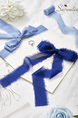 Serwalin Handmade Fringe Chiffon Silk Panglică Swatches Culorile Culori 4 bucăți 6 ani 1,5 margini înfundate albastru Boho