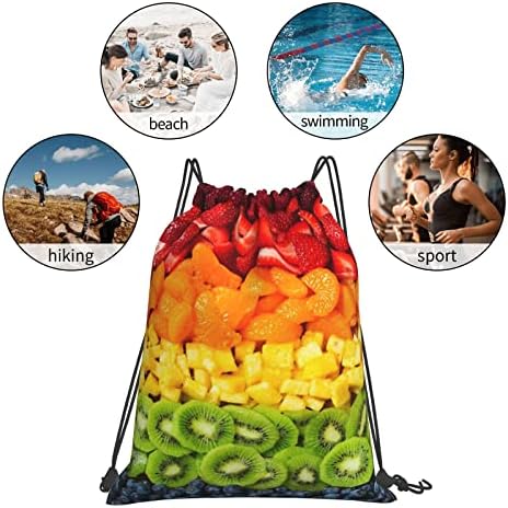 Aseeelo Fruit Rainbow Watersproof Drawstring Gym Rucsac pentru bărbați și femei, sacul sportiv de gimnastică pentru a călători