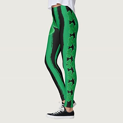 Ziua St.Patrick's Leggings Green Women High Talie Running Yoga Leggings Green Four Leaf Clover Perete Antrenament Pantaloni