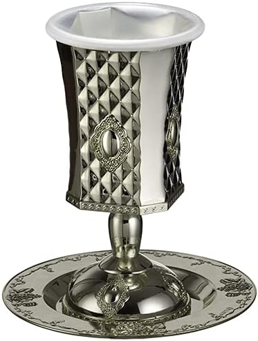 Cadouri Ayuni din lume Nichel placat cu argint Kiddush Cup pahar de vin cu farfurie pentru Shabbat și sărbători