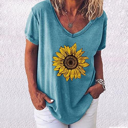 Femei Brunch Tops Bluze cu mânecă scurtă Tricouri Scoop gât Floarea soarelui Imprimeu floral Fat Fat Top Vara Top 2023 BX