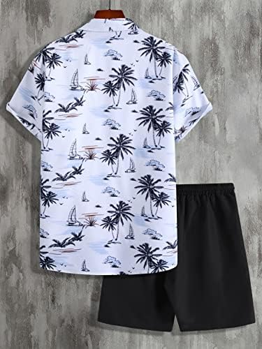 Cămașă hawaiană bărbătească confortabilă și ținute scurte din 2 piese setează buton casual în jos cu mânecă scurtă cămașă florală